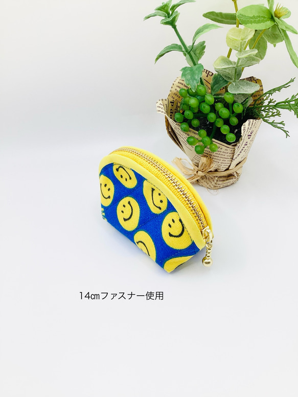 ラスト1点【再販】ミニポーチ☆スマイル&ハート柄（ブルー）小銭入れ　イヤフォンケース 3枚目の画像