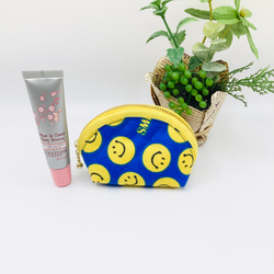 ラスト1点【再販】ミニポーチ☆スマイル&ハート柄（ブルー）小銭入れ　イヤフォンケース 6枚目の画像