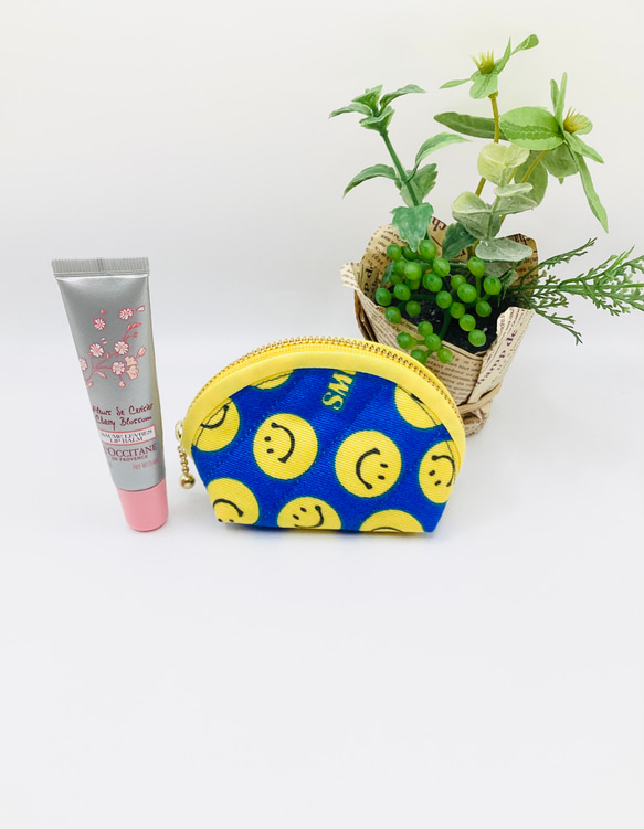 ラスト1点【再販】ミニポーチ☆スマイル&ハート柄（ブルー）小銭入れ　イヤフォンケース 6枚目の画像