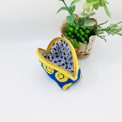 ラスト1点【再販】ミニポーチ☆スマイル&ハート柄（ブルー）小銭入れ　イヤフォンケース 5枚目の画像