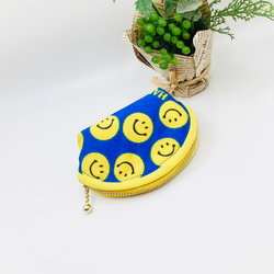 ラスト1点【再販】ミニポーチ☆スマイル&ハート柄（ブルー）小銭入れ　イヤフォンケース 7枚目の画像