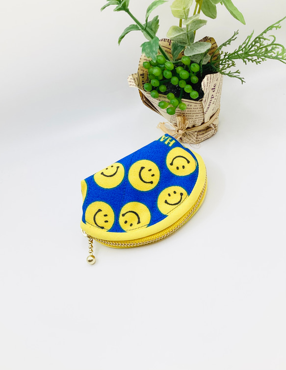 ラスト1点【再販】ミニポーチ☆スマイル&ハート柄（ブルー）小銭入れ　イヤフォンケース 7枚目の画像