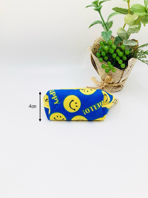 ラスト1点【再販】ミニポーチ☆スマイル&ハート柄（ブルー）小銭入れ　イヤフォンケース 4枚目の画像
