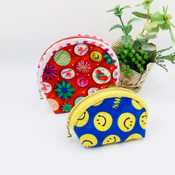 ラスト1点【再販】ミニポーチ☆スマイル&ハート柄（ブルー）小銭入れ　イヤフォンケース 8枚目の画像