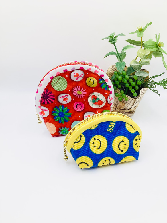 ラスト1点【再販】ミニポーチ☆スマイル&ハート柄（ブルー）小銭入れ　イヤフォンケース 8枚目の画像