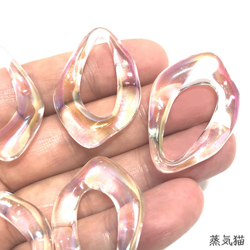 ゆるいしずく枠パーツ クリアオーロラ 6個【虹色 雫 穴なし ピアス