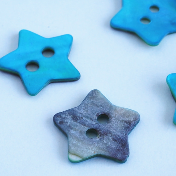 (3個) 15mm 星の貝ボタン フランス製 ブルー ＊ 天然素材 シェルボタン 青 3枚目の画像