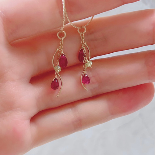 ちか☺︎ 1点作品☆ 希少石 宝石質ルビーピアス イヤリングに変更可能