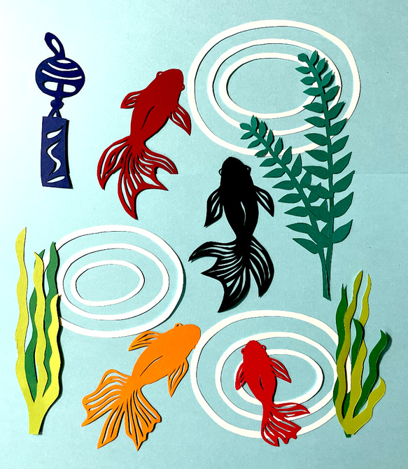 Amazon.co.jp: 夏の壁面飾り7月8月(切り絵)『青もみじ金魚と