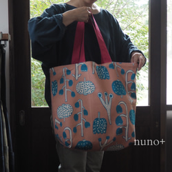 【nuno+】リバーシブル 大きめ shopping bag　ピンク系 9枚目の画像