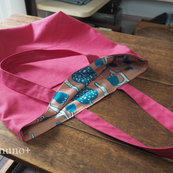 【nuno+】リバーシブル 大きめ shopping bag　ピンク系 4枚目の画像