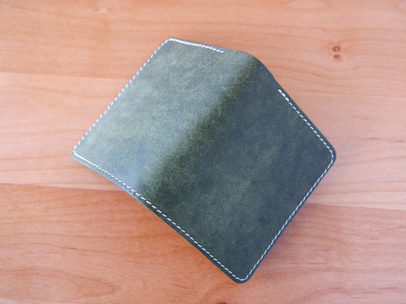 ミニ財布 二つ折り短財布 イタリアンレザー 手縫い 8枚目の画像