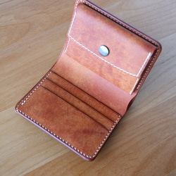 ミニ財布 二つ折り短財布 イタリアンレザー 手縫い 5枚目の画像