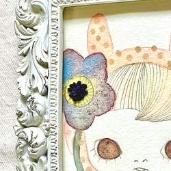 小さな刺繍入り水彩画「キミのほんとうを伝えるウサギガール。」 4枚目の画像