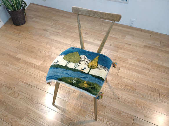 完売】ペルシャ　ギャッベ　マット　43×39cm　風景画　羊　 2枚目の画像