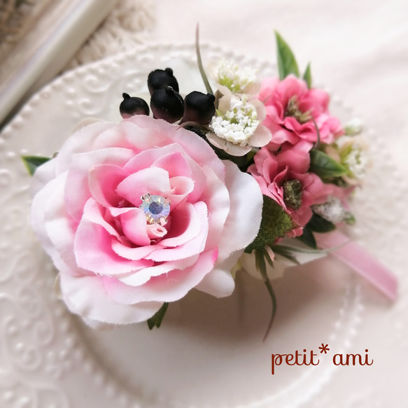 薔薇♡紫陽花/あじさい.バレッタ.ヘアアクセサリー.ピンク 3枚目の画像