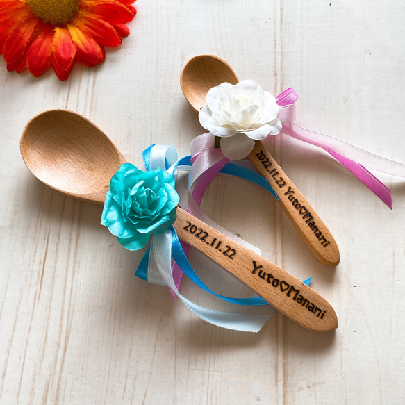 ファーストバイト名入れ新郎新婦スプーンペアセット♡⃜ウッド