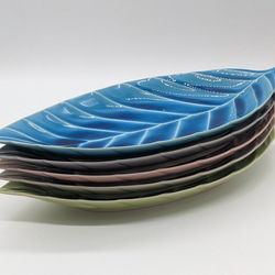 027-0500　長皿 魚焼物皿 楕円皿 サンマ 和陶器 和モダン /リーフプレート(L)パープル 5枚目の画像