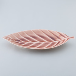 027-0502　長皿 魚焼物皿 楕円皿 サンマ 和陶器 和モダン /リーフプレート(L)ピンク 3枚目の画像
