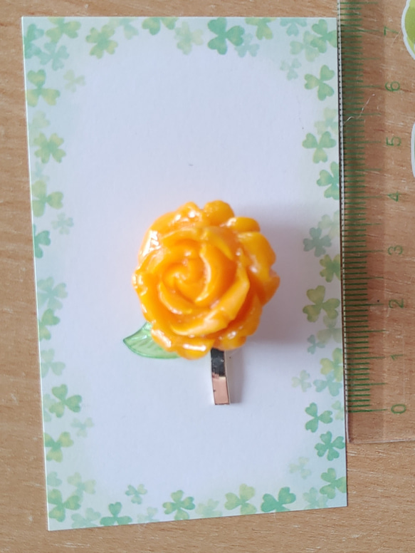 【ハンドメイド】黄色薔薇 ポニーフック 4枚目の画像