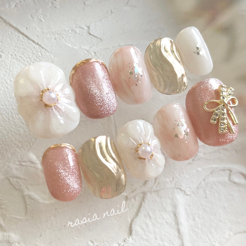 フラワーニュアンスネイル ＊ネイルチップ 成人式 ブライダル