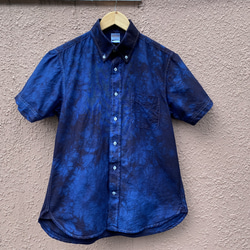 大定番！！ 『一点物』 藍染めオックスフォード半袖ワイシャツ 青花淡麗濃淡染め技法 Mサイズ 男女兼用 4枚目の画像