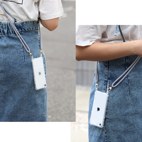 iPhoneケース ショルダー ストラップ付き 16 15 14 13 12 SE クリア 肩掛け おしゃれ シンプル 18枚目の画像