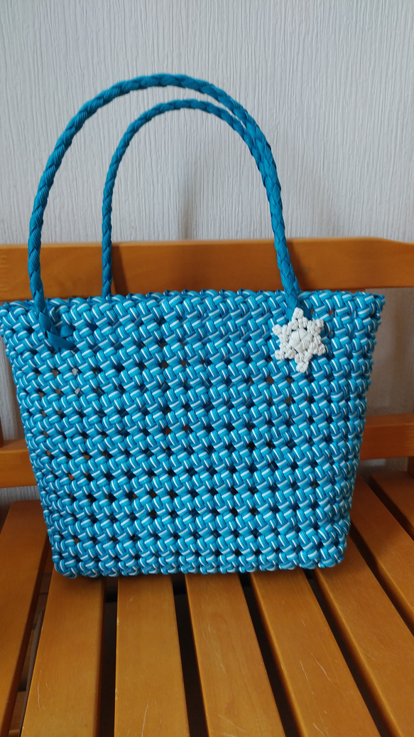 ブルーストライプ4つ畳編みバッグ かごバッグ PEPONEKO 通販 14161826