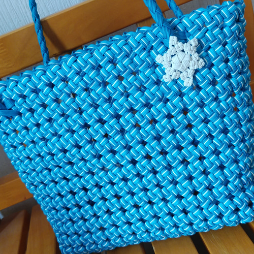 青色ストライプ柄かごバッグ ブルーストライプ4つ畳編みバッグ かごバッグ PEPONEKO 通販 14161826