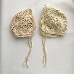 コットングラニースクエア♡寒色系のボンネット帽子 コットングラニースクエア♡寒色系のボンネット帽子