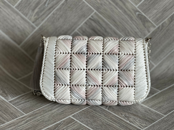 Creema 特別系列 3way ■ Sherbet 立方體智慧型手機手拿包鏈條包 非常適合和服和浴衣 粉紅色 灰色 第4張的照片