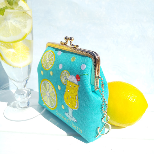特集掲載〕がま口❋刺繍 ✨弾ける夏!!レモンクリームソーダ✨✽二 