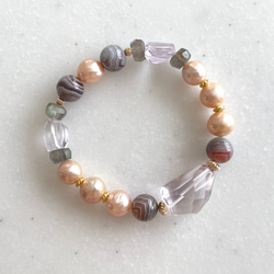 K14GF Amethyst and Botswana Agate Stretch Bracelet 第2張的照片