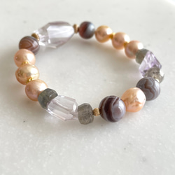 K14GF Amethyst and Botswana Agate Stretch Bracelet 第4張的照片