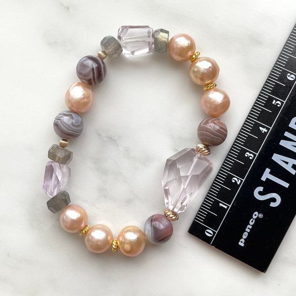 K14GF Amethyst and Botswana Agate Stretch Bracelet 第5張的照片