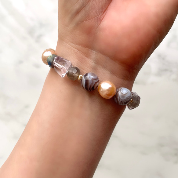 K14GF Amethyst and Botswana Agate Stretch Bracelet 第9張的照片