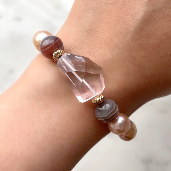 K14GF Amethyst and Botswana Agate Stretch Bracelet 第6張的照片