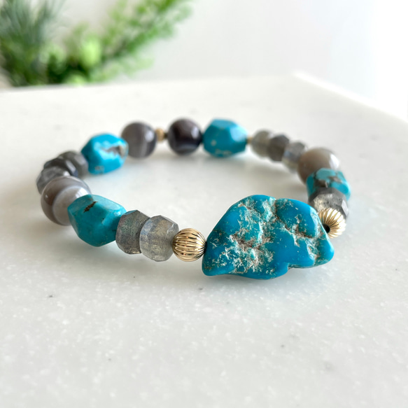 K14GF Turquoise and Labradorite stretch bracelet 第6張的照片