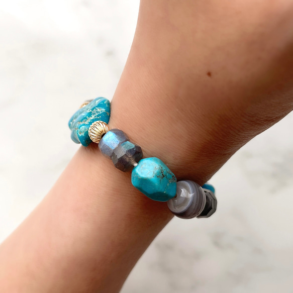 K14GF Turquoise and Labradorite stretch bracelet 第9張的照片