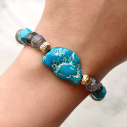 K14GF Turquoise and Labradorite stretch bracelet 第4張的照片