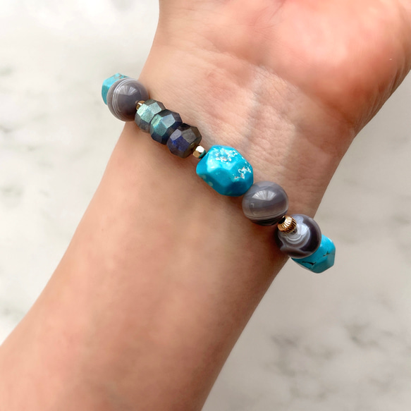 K14GF Turquoise and Labradorite stretch bracelet 第8張的照片