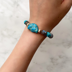 K14GF Turquoise and Labradorite stretch bracelet 第7張的照片