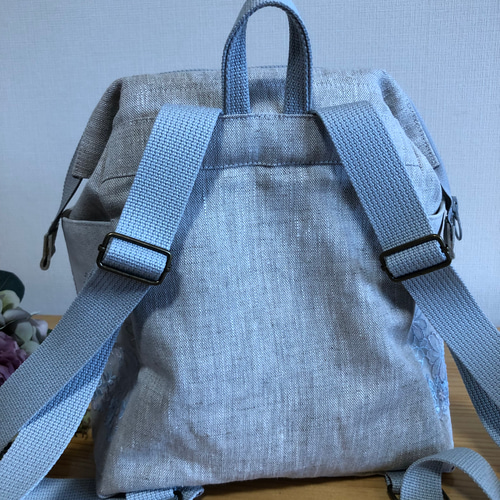 大人のリュック リネン×レース 水色系 リュック・バックパック tumugi  