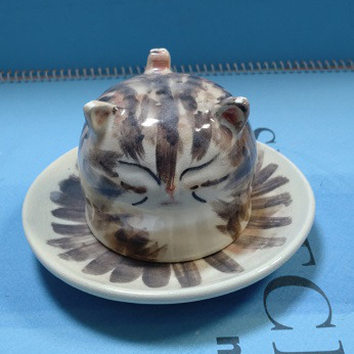 備前焼　猫カップ&ソーサー 送料無料】ZAK-04 ※2点セット※ 猫 ねこ 立体 カップ&ソーサー