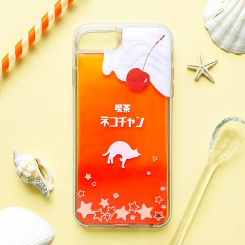 ねこねこオレンジソーダのネオンスマホケース 猫 みかん iphone17e