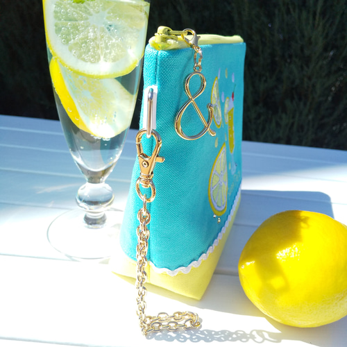 帆布 刺繍ポーチ✨弾ける夏!!レモンクリームソーダ✨✽マチ広め