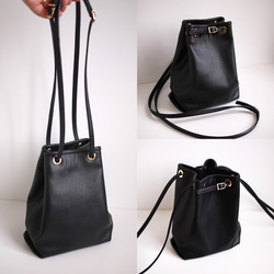 ［new・ストラップが選べます］レザーきんちゃくバッグ ブラック 9枚目の画像