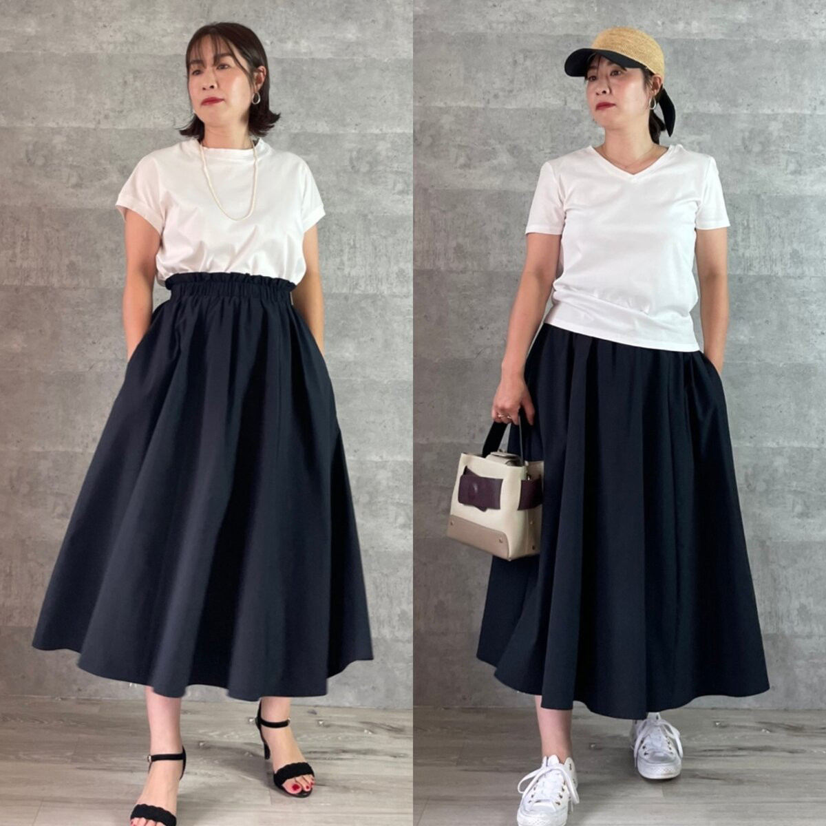 極美品　コムコム　ギャザー変形スカート　ネイビー　2019