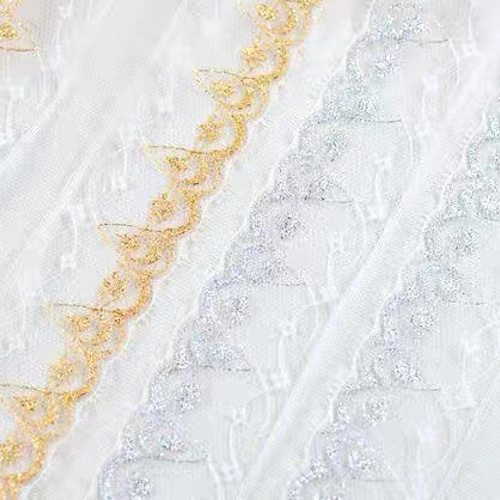 1m】ゴールド 透き通る 刺繍 チュールレース 広幅レース レースリボン 