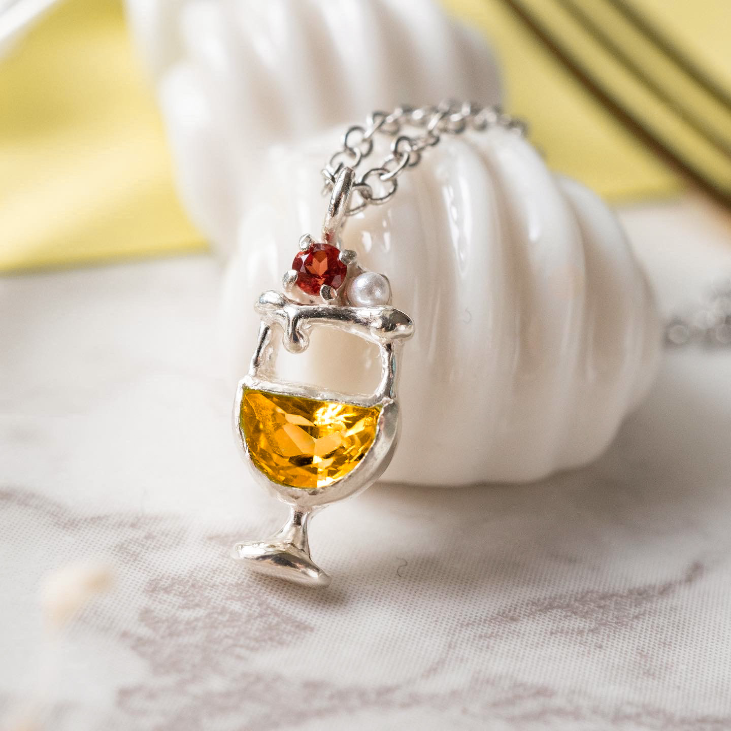 【受注】半月シトリンのオレンジジュースネックレス SV925
